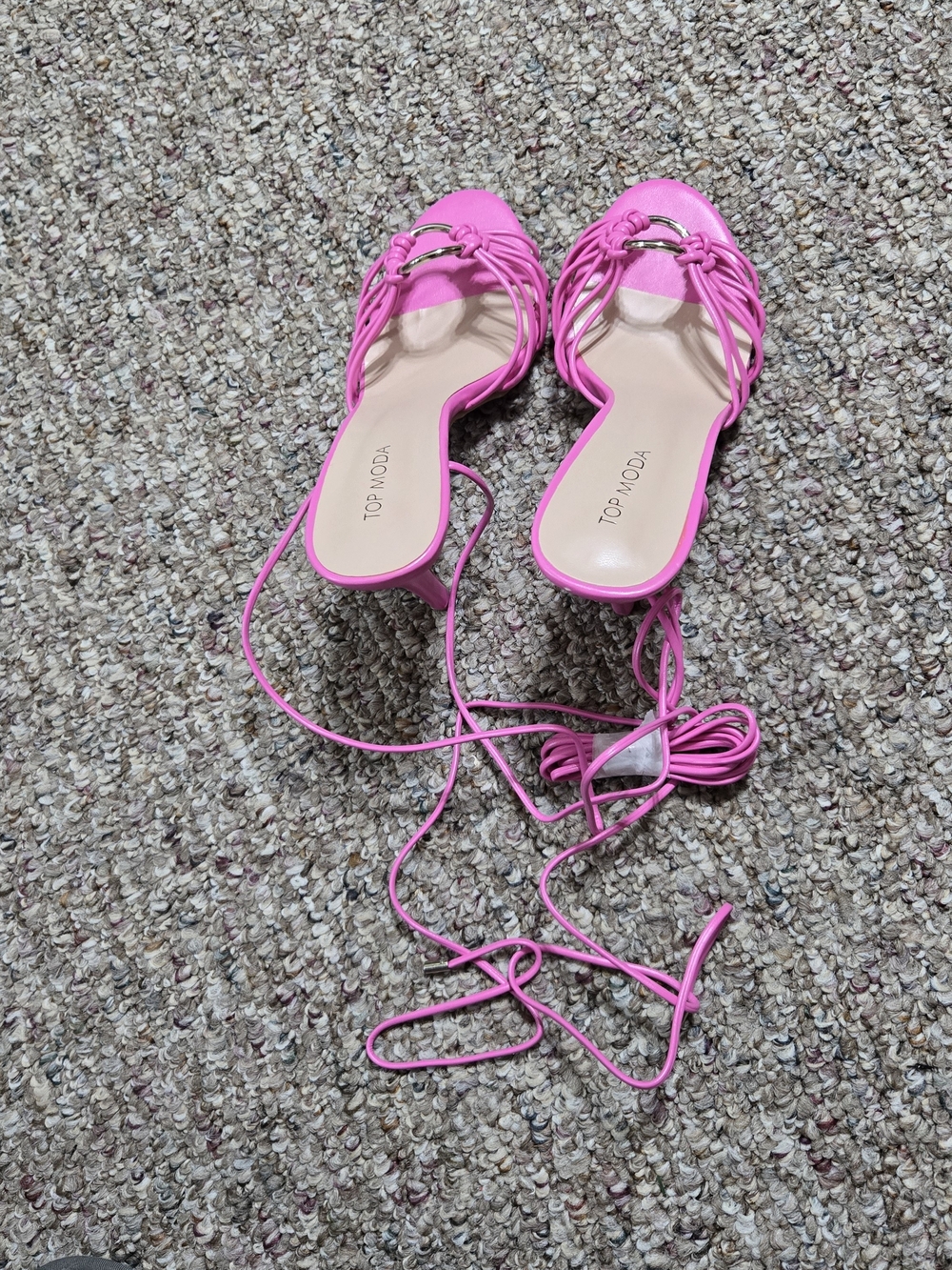 Top Moda Women’s Pink Strappy Lace-Up Stiletto Ankle Strap Sandals Sz 9